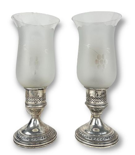 (2) Crest Weighted Sterling Candlestick Lamps