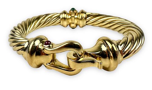 14K David Yurman Buckle Bracelet Set W/ Emerald