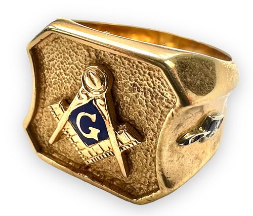 10K Gold Enameled Masonic Ring
