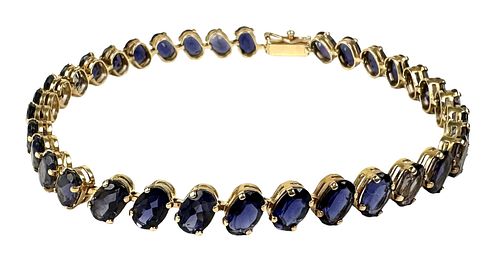 14K Gold Blue Tourmaline Tennis Bracelet