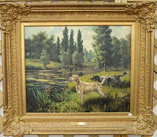 After Percival Leonard Rosseau (1859-1937) 
oil on canvas 
Setter on the River Bank 
signed lower left: Rosseau 
20" x 24"