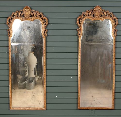 Pair Queen Anne Style Carved and Gilded Mirrors