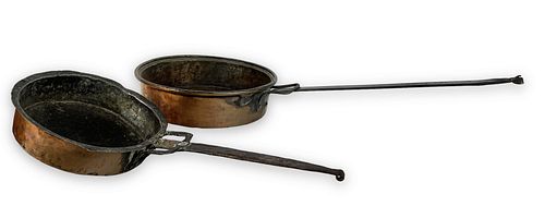 (2) Antique Hammered Copper Pans