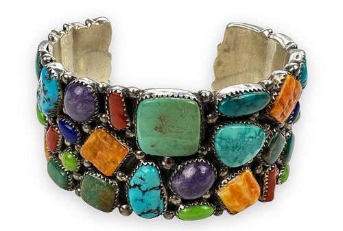 Navajo Multi Stone Sterling Silver Cuff Bracelet