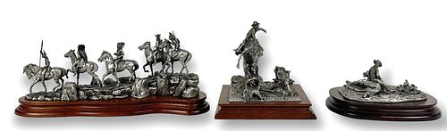 (3) Donald Polland Pewter Sculptures On Wood Bases