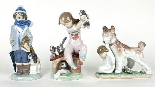 (3) Lladro Porcelain Dog Figures #5220 #6556 #7621