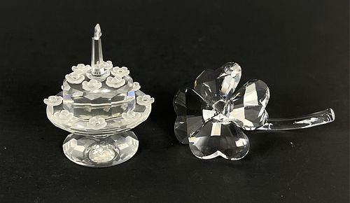 (2) Swarovski Crystal Figurines Cake & Flower