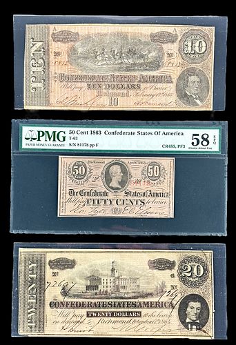 (3) Confederate States of America Obsolete Notes