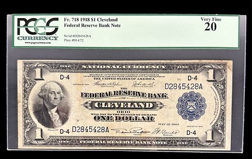 1918 US $1 Federal Reserve Note Cleveland VF20