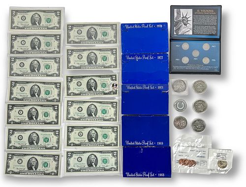 Lot Of Assorted Currency, Silver Rounds, & Coins