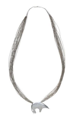 Navajo Heavy Sterling Silver Bear Necklace