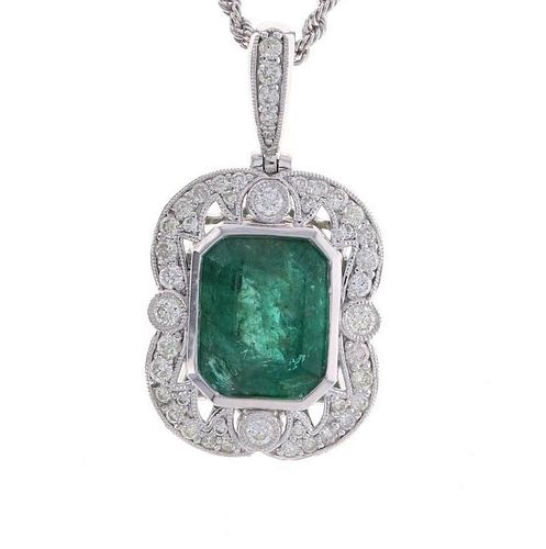 Art Deco Emerald & Diamond Platinum Necklace