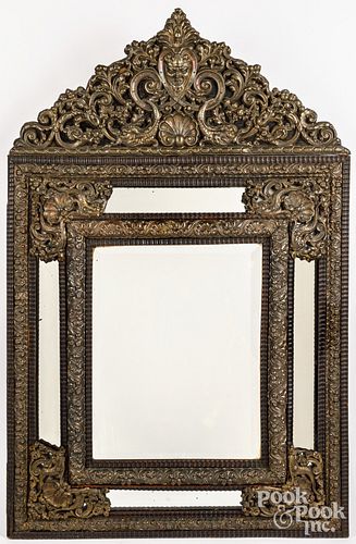 Embossed brass mirror, 19th c.