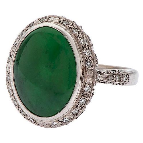 Mason-Kay Certified Natural 'A' Jade and Diamond Ring in 18 Karat 