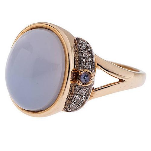 Ring Featuring Diamonds, Iolites, and a Lavender Cabochon 
