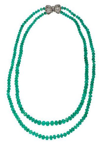 A.G.T.A. Certified Natural Emerald Button Bead Necklace with Diamonds 