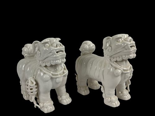 Pair White Porcelain Foo Dogs