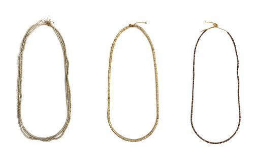 Group of 3 Santo Domingo (Kewa) - Bone and Clamshell Heishi Necklaces c. 1920-40s (J15740)