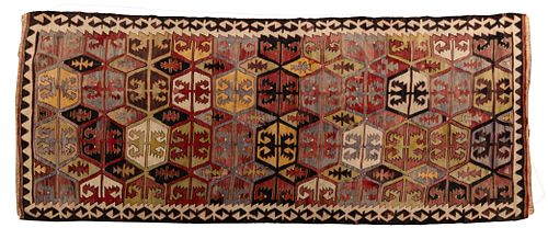 Turkish Kilim Flatwoven Wool Runner, Ca. 1920, W 52'' L 116''