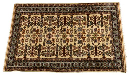 Indian Handwoven Wool Rug, W 4' 1'' L 6' 4''