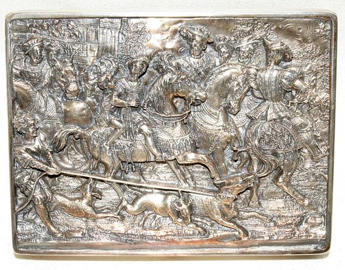 Continental Silver Relief, Stamped HW 999, Royal Hunt Party  19th.c., H 3'' W 4''