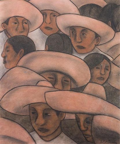 Diego Rivera Men in Sombreros Mural Study