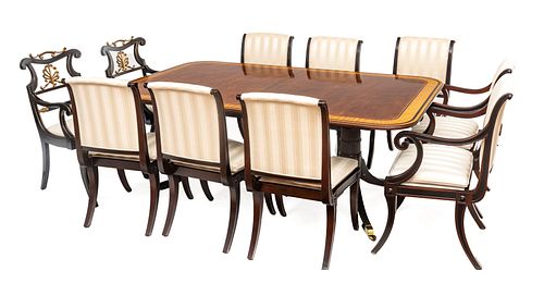 Baker Furniture (American) Carved Mahogany Dining Table & Chairs, H 29'' W 48'' L 135'' 11 pcs