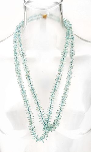 Gump's Aquamarine 14 Kt. Yellow Gold Two Strand Necklace L 28''