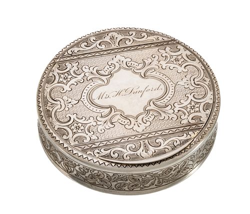 Sterling Silver Round Hinged Snuff Box, Ca. 1900, Dia. 2.8'' 2.18t oz