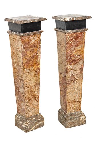 Pair Of Carved Marble Pedestals H 46'' W 12'' Depth 11.25''