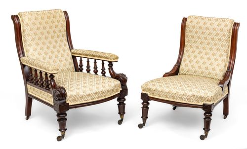 Mahogany Arm Chair And Matching Side Chair Ca. 1940, H 36'' W 27'' Depth 24'' 2 pcs
