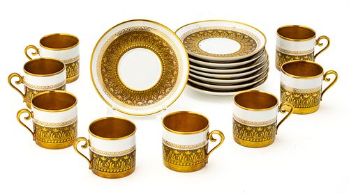 Titschenreuth (Bavaria Porcelain Fired Gold Demitasse Cups, Saucers For 8) Ca. 1920, 16 pcs