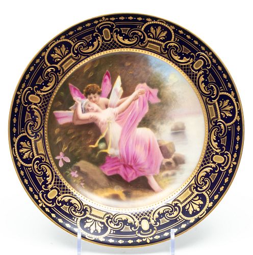Royal Vienna (Austrian) Porcelain Plate, Ca. 1900, "Johannisnacht (Midsummer Night)", Dia. 9.5''