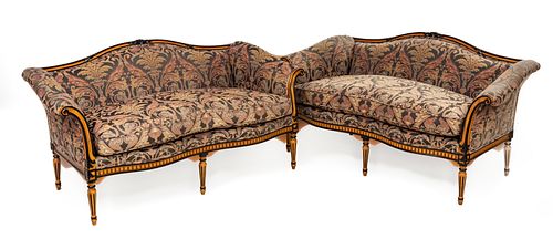 John Widdicomb (American) Louis XVI Style Ebonized Wood Settees, H 33'' W 64'' Depth 30'' 1 Pair