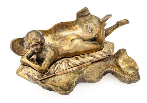 German Bronze Reclining Nude, Hinged Robe, Ca. 1900, H 2.2'' L 5.5''