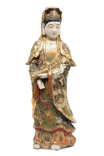 Sat Suma Japanese Porcelain, Magnum Size Quan Yin Ca. 1900, H 35''