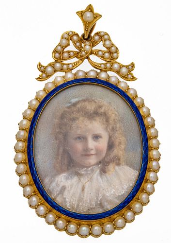 15K Yellow Gold Frame And Portrait Pendant H 2.2'' W 1.3'' 17g