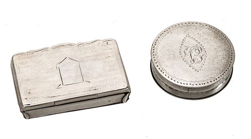 Collins & Cook (Birmingham, Est. 1873) Sterling Silver Snuff Box, H 0.25'' W 1.5'' Depth 1'' + 18th Cent. 'SP' Silver Box