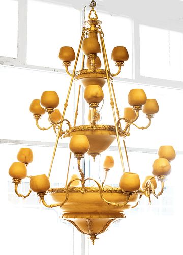 Monumental 3 Tiered Alabaster And Metal 24 Light Chandelier H 90'' Dia. 60''