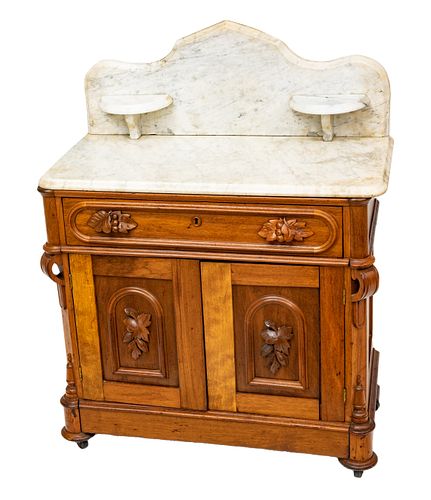 Victorian Marble Top And Walnut Wash Stand, Ca. 1870, H 42'' W 32'' Depth 16''