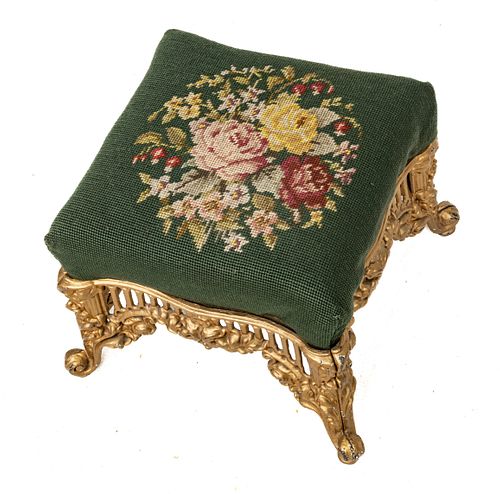 Cast Iron Square Gilded Footstool