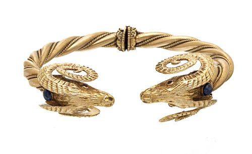 Ilias Lalaounis 18 Kt Yellow Gold & Sapphire Rams Head Bracelet