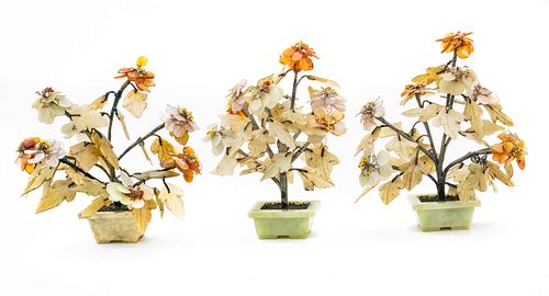 Jade Gemstone Flower Arrangements, H 9'' 3 pcs