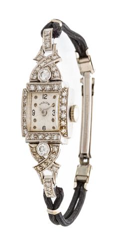 Hamilton Platinum And Diamonds Lady's Wrist Watch Ca. 1940, 18g