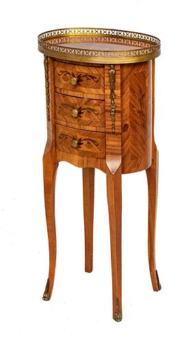 French Louis XV Style Oval Three Drawer Stand, Fruitwood Ca. 1950, H 29'' W 13'' Depth 10''