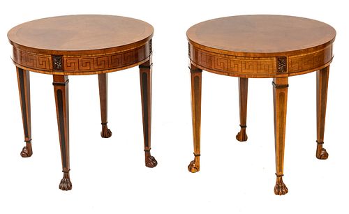 Baker Furniture (American) Mahogany Round End Tables, H 25'' Dia. 25'' 1 Pair