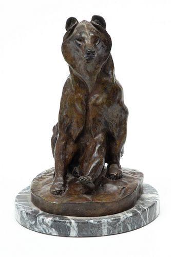 After Eugene Alexandrovich Lanceray (Russian 1848-1886) Bronze Sculpture, Ca. 1871, Seated Bear, H 10''