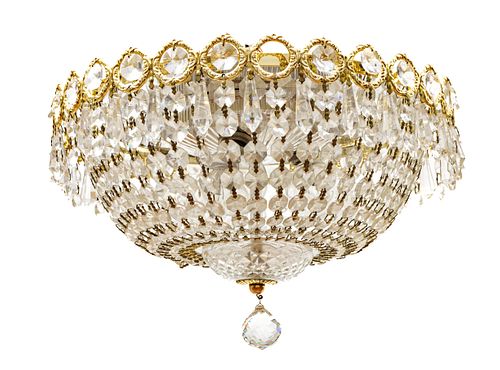 Brass And Crystal Chandelier, H 6'' Dia. 12''