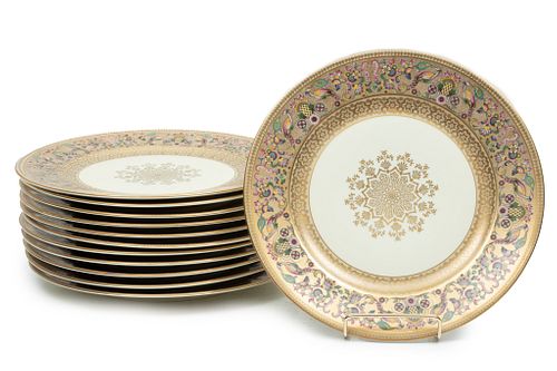 Rosenthal (Bavarian) Porcelain Service Plates, Exotic Birds Border, Dia. 10.9'' 12 pcs