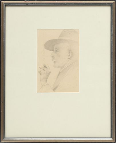 Attributed to James Kerr-Lawson (Canadian, 1864-1939) Pencil Drawing On Paper, Self Portrait, H 9.5'' W 6.5''